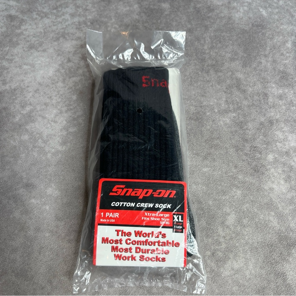 Snap-on Cotton Crew Socks XL Black Cushioned Reinforced Work Boot 1 Pair